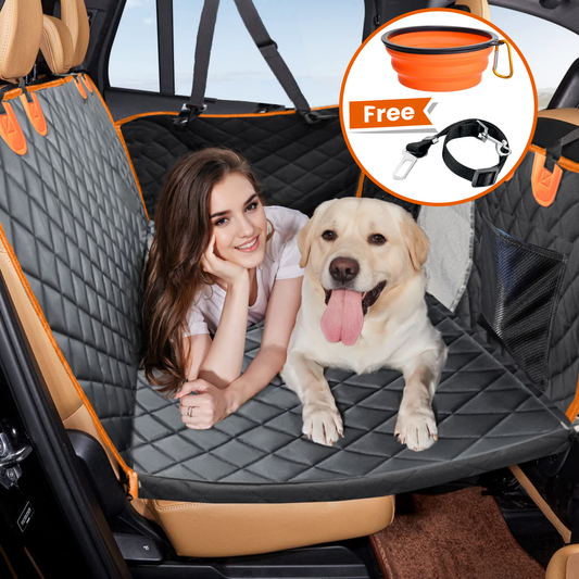 Deluxe Back Seat Extender with Hard Bottom - Waterproof, Foldable, and Durable Polyester Dog Car Seat Cover for Back Seat Protector, Hammock, and Travel Accessories - Easy to Clean, Pet-Friendly, and Comfortable Car Mattress Bed for Camping